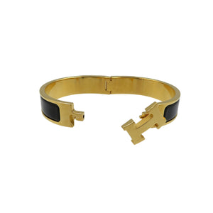 美品 エルメス クリッククラックPM GP ブラック ゴールド バングル 0730【中古】HERMES