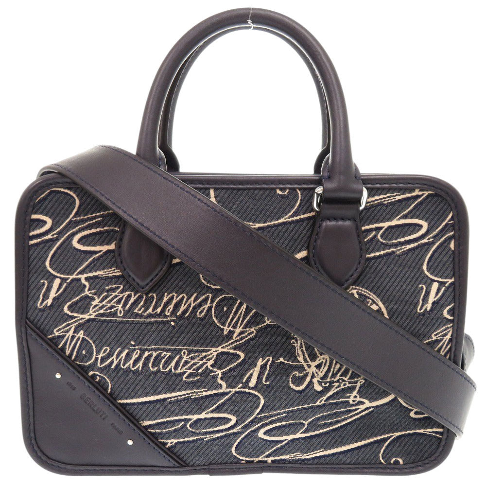 美品 ベルルッティ アンジュール ガリバー スクリットアラベスクキャンバス メッセンジャー アラベスクキャンバス レザー ネイビーブルー 2WAY ショルダー ハンドバッグ 0748【中古】BERLUTI メンズ