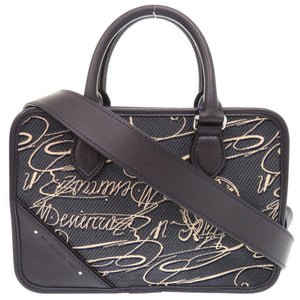 美品 ベルルッティ アンジュール ガリバー スクリットアラベスクキャンバス メッセンジャー アラベスクキャンバス レザー ネイビーブルー 2WAY ショルダー ハンドバッグ 0748【中古】BERLUTI メンズ