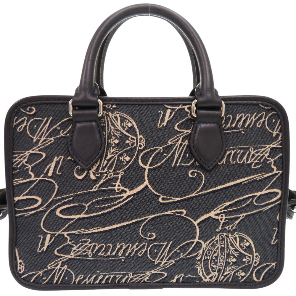 美品 ベルルッティ アンジュール ガリバー スクリットアラベスクキャンバス メッセンジャー アラベスクキャンバス レザー ネイビーブルー 2WAY ショルダー ハンドバッグ 0748【中古】BERLUTI メンズ