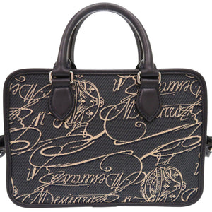 美品 ベルルッティ アンジュール ガリバー スクリットアラベスクキャンバス メッセンジャー アラベスクキャンバス レザー ネイビーブルー 2WAY ショルダー ハンドバッグ 0748【中古】BERLUTI メンズ