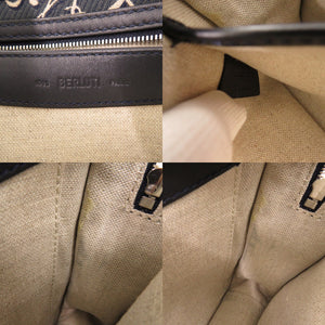 美品 ベルルッティ アンジュール ガリバー スクリットアラベスクキャンバス メッセンジャー アラベスクキャンバス レザー ネイビーブルー 2WAY ショルダー ハンドバッグ 0748【中古】BERLUTI メンズ