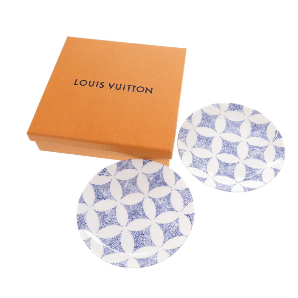 未使用 ルイ ヴィトン コンステラシオン ブレッドプレート モノグラム・フラワー ダイヤモンド・モチーフ R95938 食器 リモージュ磁器 ホワイト ブルー LV 0750【中古】LOUIS VUITTON