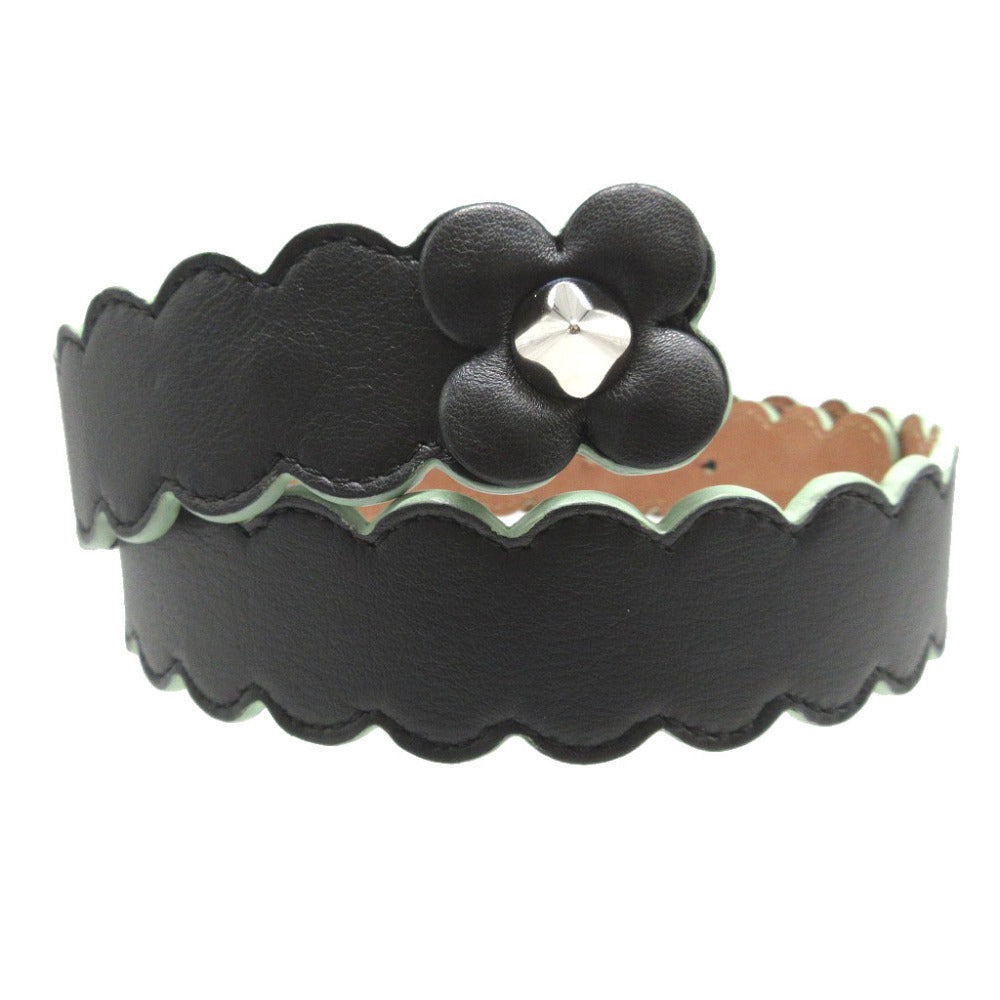 新品同様 フェンディ フラワーモチーフ レザー ブラック 黒 75 ベルト 0753【中古】FENDI