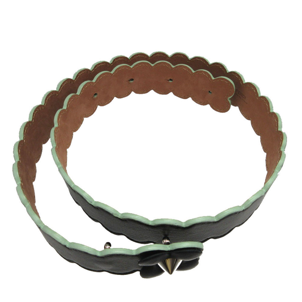 新品同様 フェンディ フラワーモチーフ レザー ブラック 黒 75 ベルト 0753【中古】FENDI