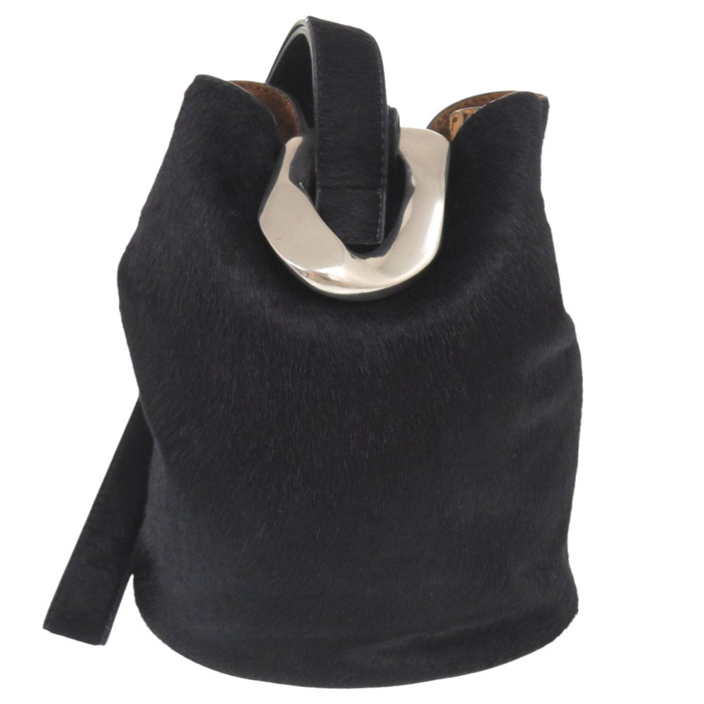 美品 ボッテガヴェネタ ドロップ スモール バケットバッグ ハラコ ブラック ショルダーバッグ 0789【中古】BOTTEGAVENETA