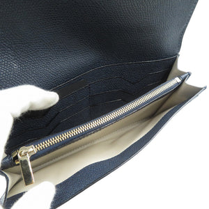 美品 ヴァレクストラ V9L18 028000U レザー ゴールド金具 ネイビー 長財布 0792【中古】Valextra