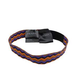 新品同様 プラダ コットン オレンジ ブルー マルチカラー 2点セット ヘアターバン 0802【中古】PRADA