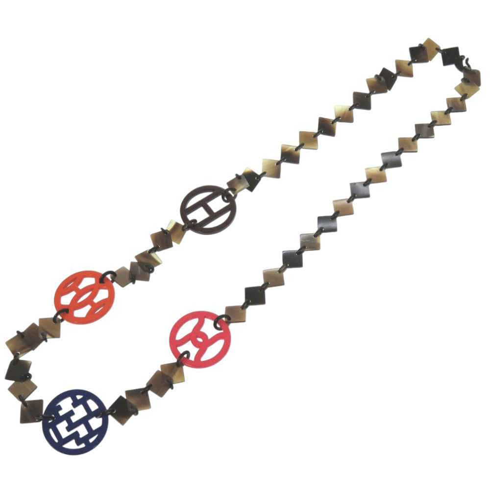 美品 エルメス DIVA ロングネックレス ディーヴァ バッファローホーン ラッカーウッド マルチカラー 0812【中古】HERMES