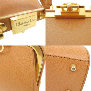 美品 クリスチャンディオール ヴィンテージ ロゴプレート レザー ブラウン ハンドバッグ 茶 0816【中古】Christian Dior