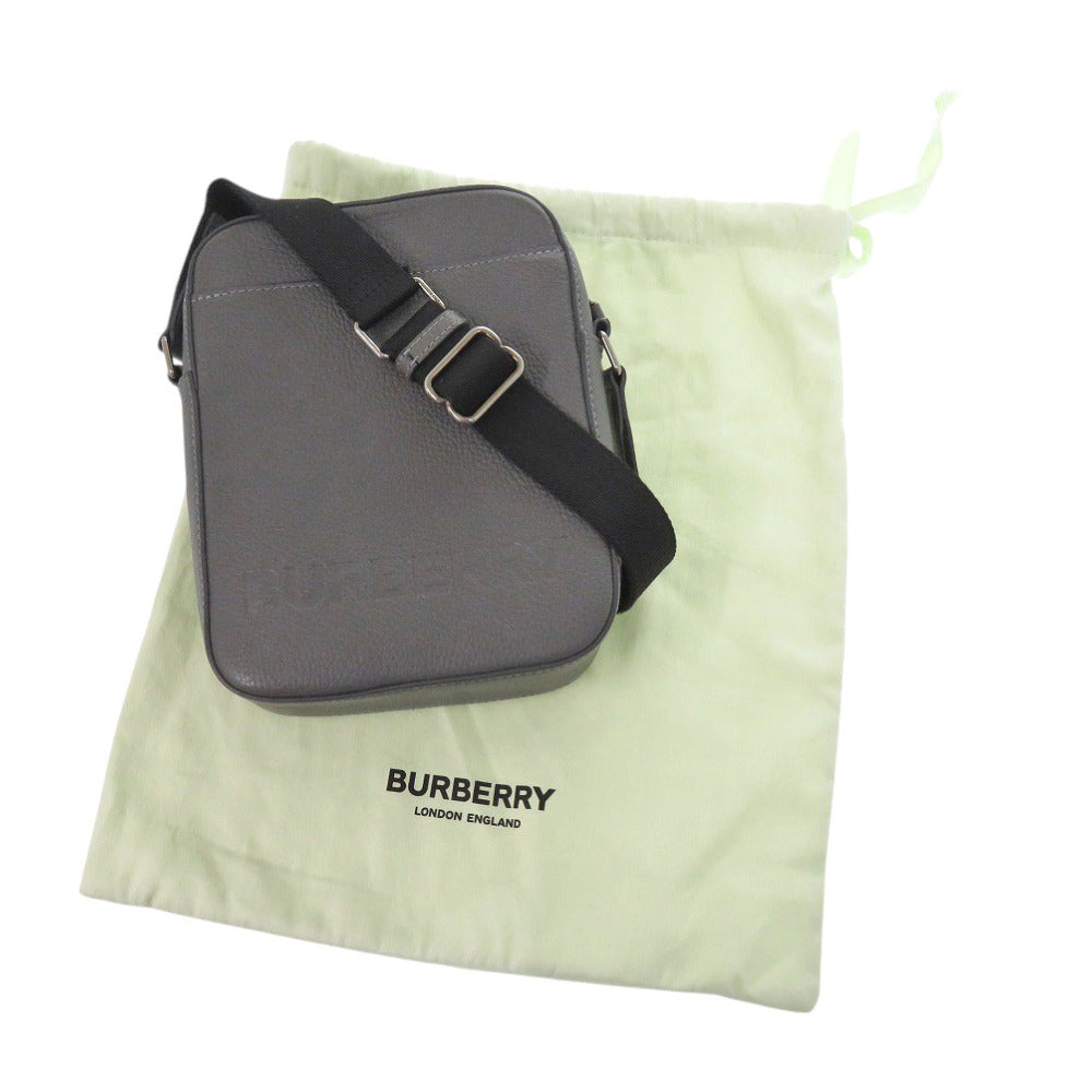 美品 バーバリー ロゴ 8052890 レザー グレー ショルダーバッグ 0844【中古】BURBERRY