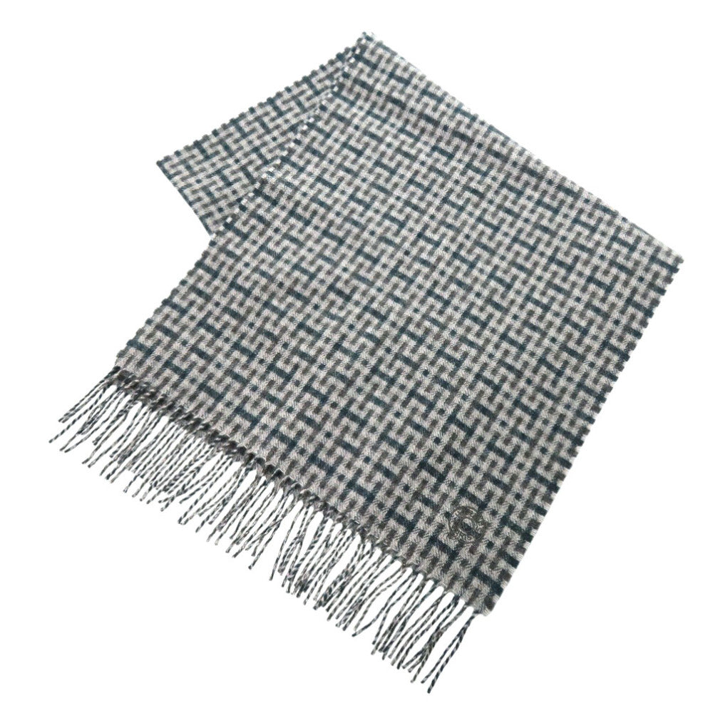 新品同様 エルメス Hエコセ H394083T 06 カシミヤ グリーン グレー マフラー 0846【中古】HERMES