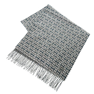 新品同様 エルメス Hエコセ H394083T 06 カシミヤ グリーン グレー マフラー 0846【中古】HERMES