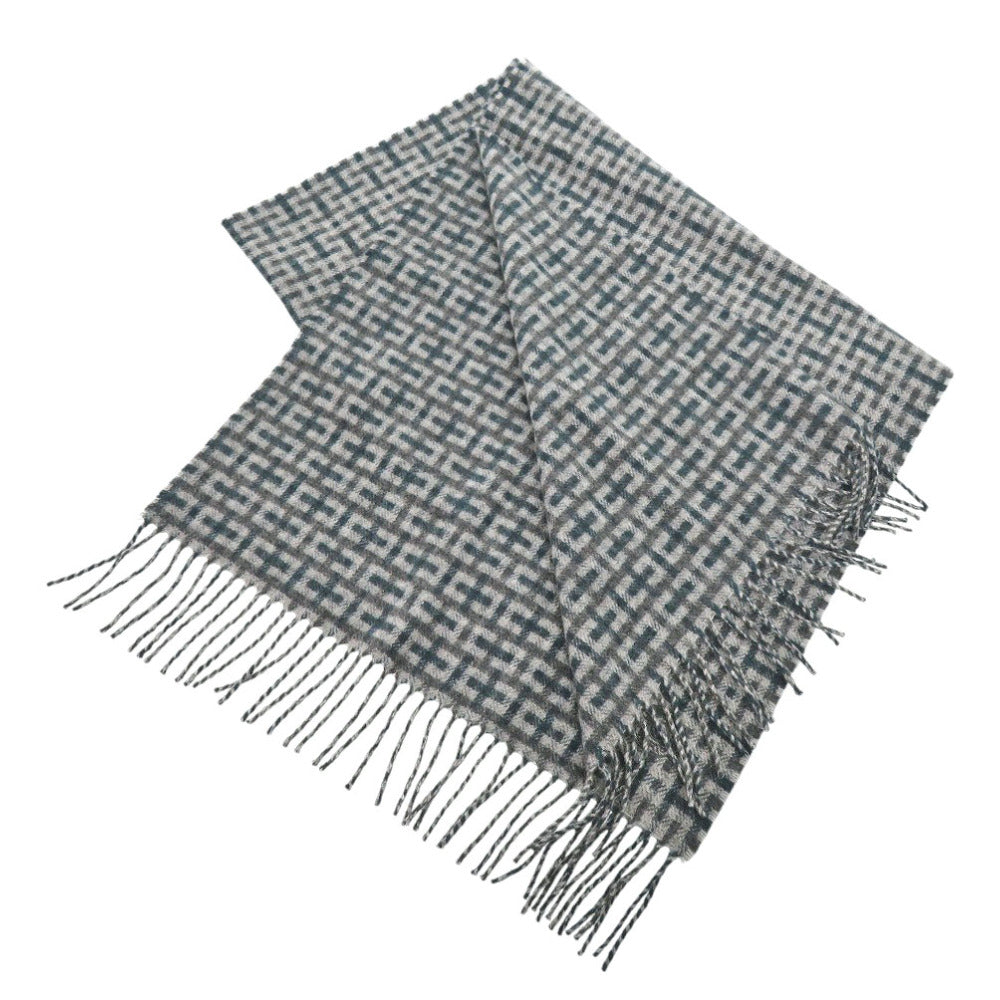 新品同様 エルメス Hエコセ H394083T 06 カシミヤ グリーン グレー マフラー 0846【中古】HERMES