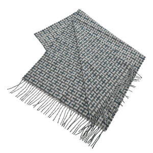 新品同様 エルメス Hエコセ H394083T 06 カシミヤ グリーン グレー マフラー 0846【中古】HERMES