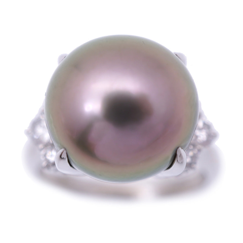 新品同様 パール12mm ダイヤ0.34ct Pt900 リング プラチナ/パール/ダイヤモンド 12号 指輪 ブラック 黒蝶真珠 ジュエリー 0912【中古】 レディース