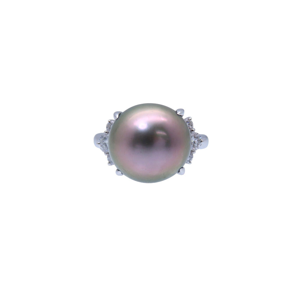 新品同様 パール12mm ダイヤ0.34ct Pt900 リング プラチナ/パール/ダイヤモンド 12号 指輪 ブラック 黒蝶真珠 ジュエリー 0912【中古】 レディース