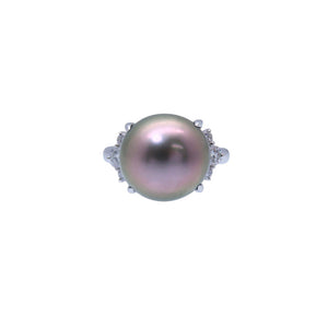 新品同様 パール12mm ダイヤ0.34ct Pt900 リング プラチナ/パール/ダイヤモンド 12号 指輪 ブラック 黒蝶真珠 ジュエリー 0912【中古】 レディース
