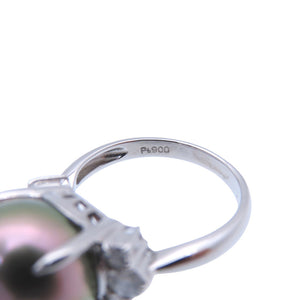 新品同様 パール12mm ダイヤ0.34ct Pt900 リング プラチナ/パール/ダイヤモンド 12号 指輪 ブラック 黒蝶真珠 ジュエリー 0912【中古】 レディース