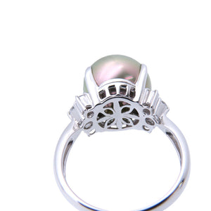 新品同様 パール12mm ダイヤ0.34ct Pt900 リング プラチナ/パール/ダイヤモンド 12号 指輪 ブラック 黒蝶真珠 ジュエリー 0912【中古】 レディース