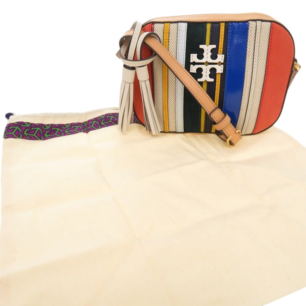 新品同様 トリーバーチ マグロウ ストライプ カメラバッグ 47226 レザー マルチカラー ショルダーバッグ 0934【中古】Tory Burch