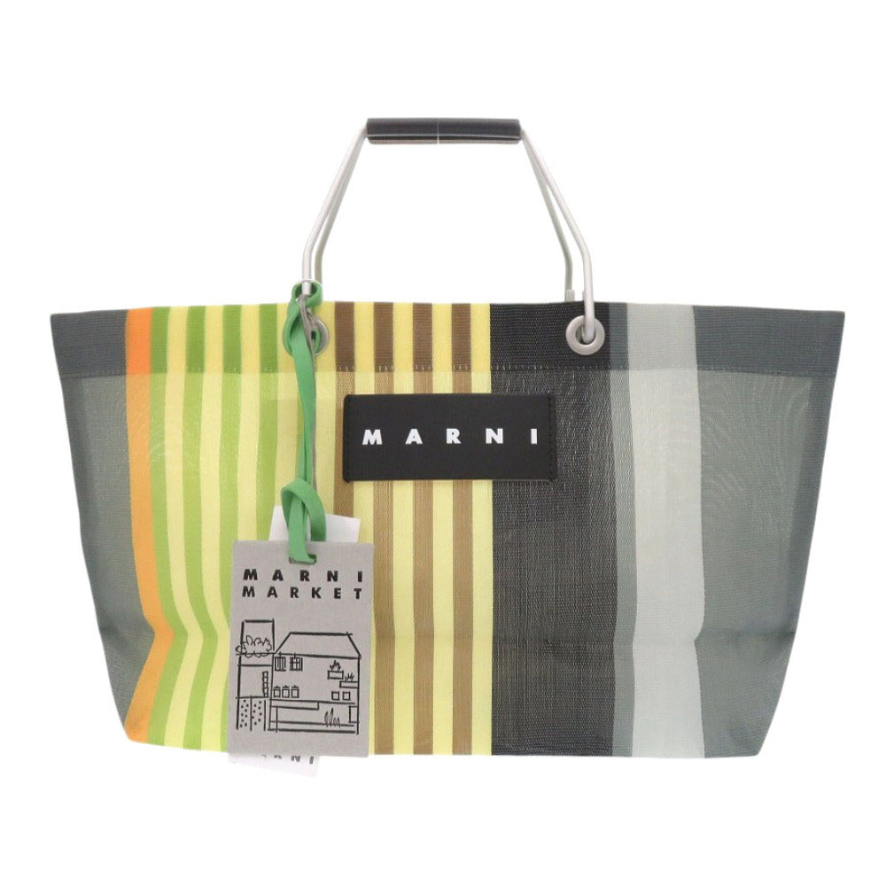 未使用 マルニ マーケット ストライプ バッグ SHMH0012AO TN296 STN60 ナイロン ブラック イエロー ハンドバッグ 0951【中古】MARNI