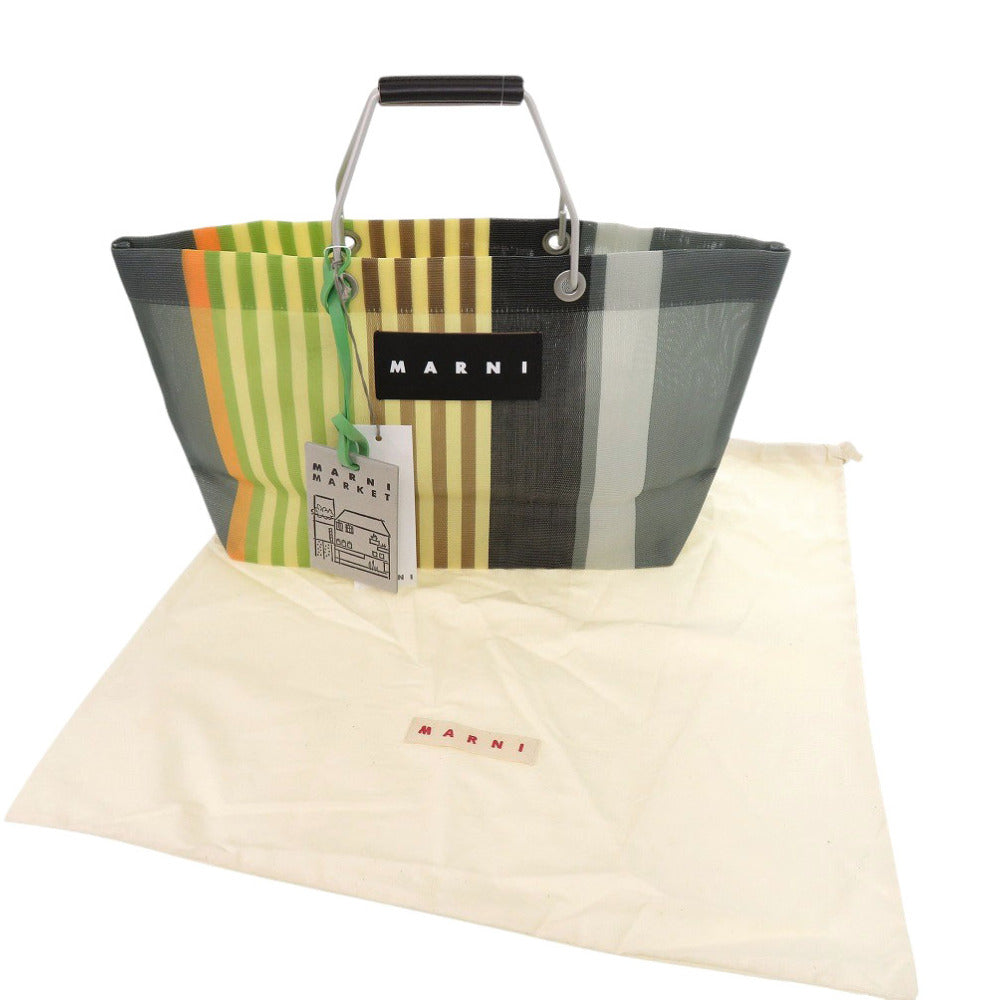 未使用 マルニ マーケット ストライプ バッグ SHMH0012AO TN296 STN60 ナイロン ブラック イエロー ハンドバッグ 0951【中古】MARNI