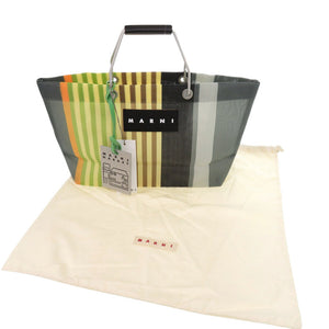 未使用 マルニ マーケット ストライプ バッグ SHMH0012AO TN296 STN60 ナイロン ブラック イエロー ハンドバッグ 0951【中古】MARNI