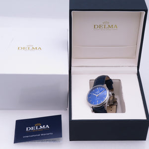 美品 デルマ ヘリテージ 41601 自動巻き 腕時計 SS/型押しレザー ブルー 青文字盤 0954【中古】DELMA メンズ