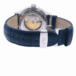 美品 デルマ ヘリテージ 41601 自動巻き 腕時計 SS/型押しレザー ブルー 青文字盤 0954【中古】DELMA メンズ