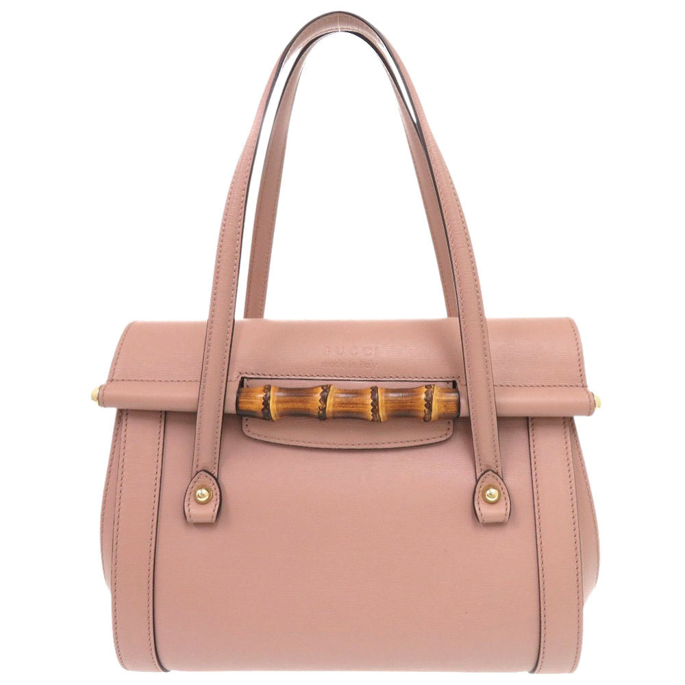 美品 グッチ バンブー 338989 レザー ピンクベージュ ハンドバッグ 0964【中古】GUCCI