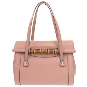 美品 グッチ バンブー 338989 レザー ピンクベージュ ハンドバッグ 0964【中古】GUCCI