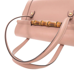 美品 グッチ バンブー 338989 レザー ピンクベージュ ハンドバッグ 0964【中古】GUCCI