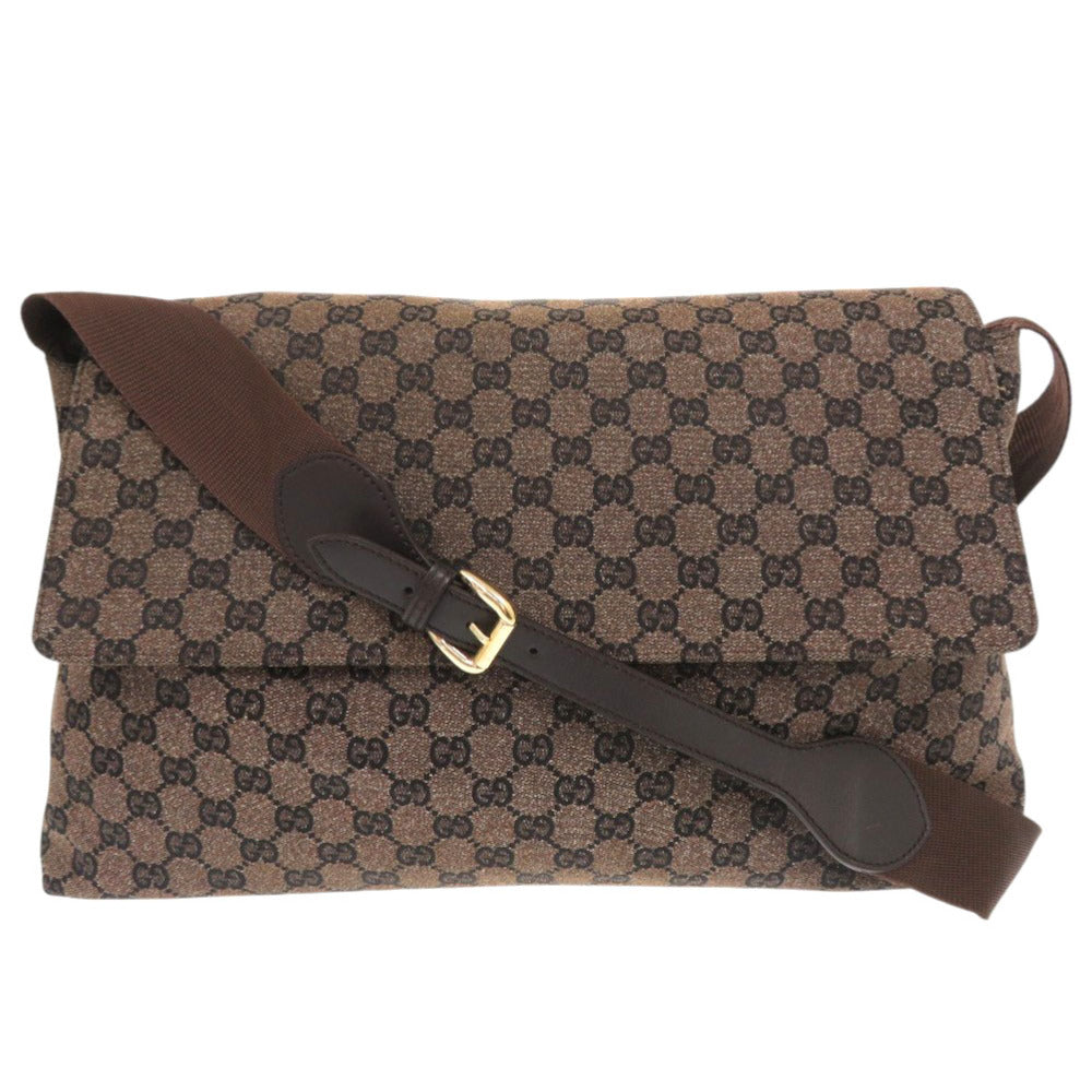 新品同様 グッチ 272350 GGキャンバス レザー ブラウン ショルダーバッグ 茶 0988【中古】GUCCI メンズ