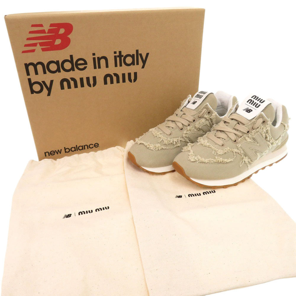 未使用品 ミュウミュウ × ニューバランス 574 158692 サイズ35 1/2 キャンバス ベージュ スニーカー 0989【中古】MIUMIU