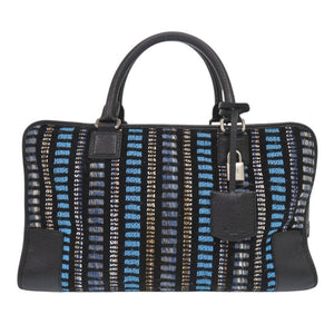 ロエベ アマソナ36 ジュンヤワタナベコラボ コムデギャルソン ツイード ブラック ハンドバッグ 黒 水色 1003【中古】LOEWE