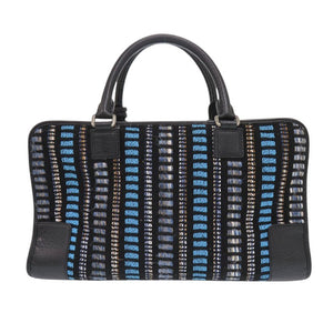 ロエベ アマソナ36 ジュンヤワタナベコラボ コムデギャルソン ツイード ブラック ハンドバッグ 黒 水色 1003【中古】LOEWE