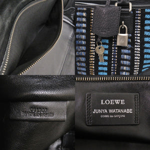 ロエベ アマソナ36 ジュンヤワタナベコラボ コムデギャルソン ツイード ブラック ハンドバッグ 黒 水色 1003【中古】LOEWE