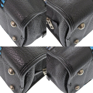 ロエベ アマソナ36 ジュンヤワタナベコラボ コムデギャルソン ツイード ブラック ハンドバッグ 黒 水色 1003【中古】LOEWE