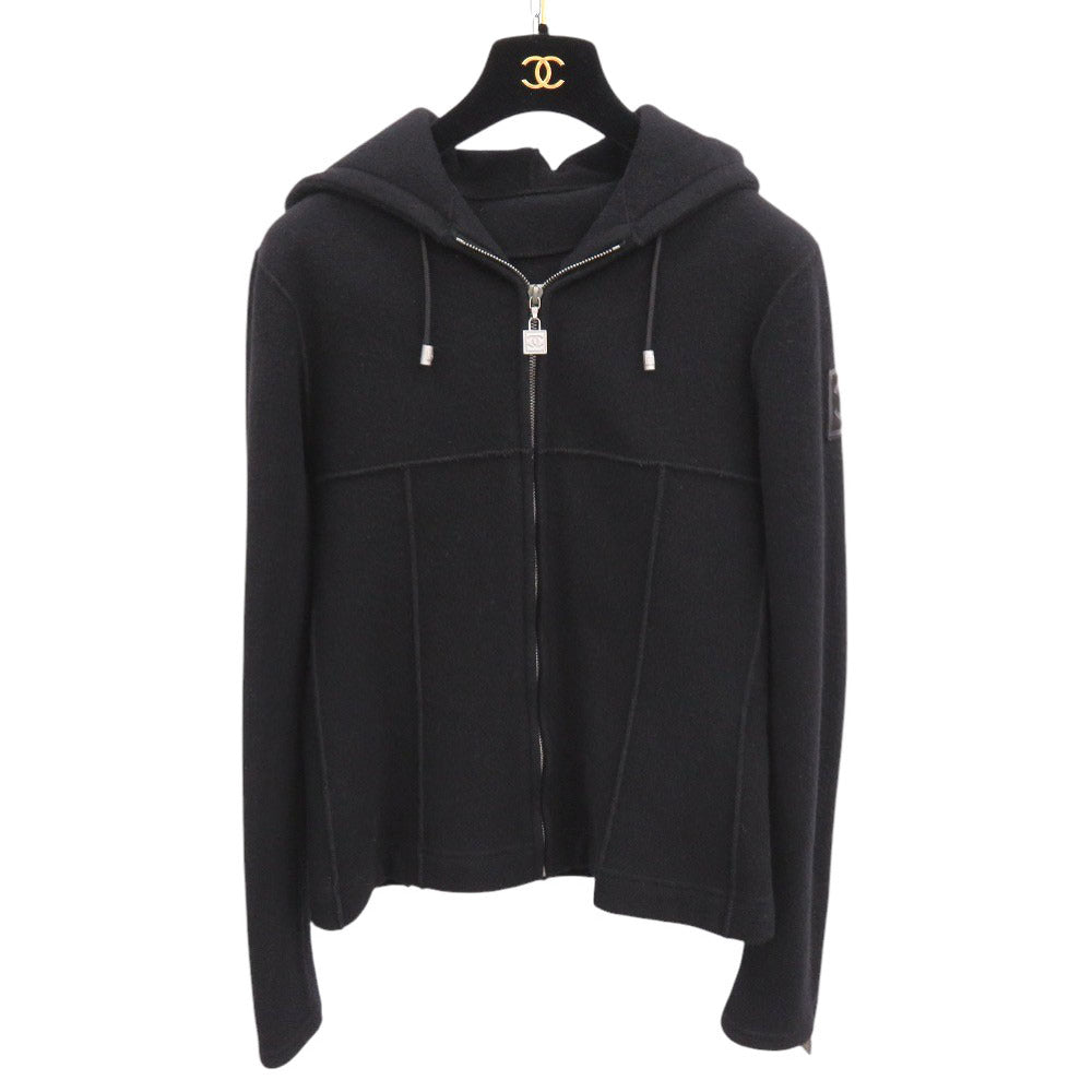 美品 シャネル スポーツライン ジップアップ ココマーク P21951 サイズ38 ウール ブラック パーカー 黒 1017【中古】CHANEL