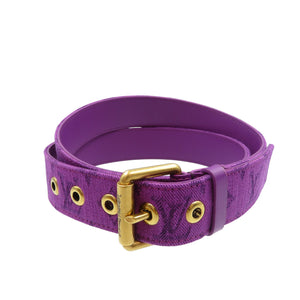 新品同様 ルイヴィトン サンチュール シグネチャー M0177 デニム ゴールド金具 パープル 紫 ベルト 1023【中古】LOUIS VUITTON