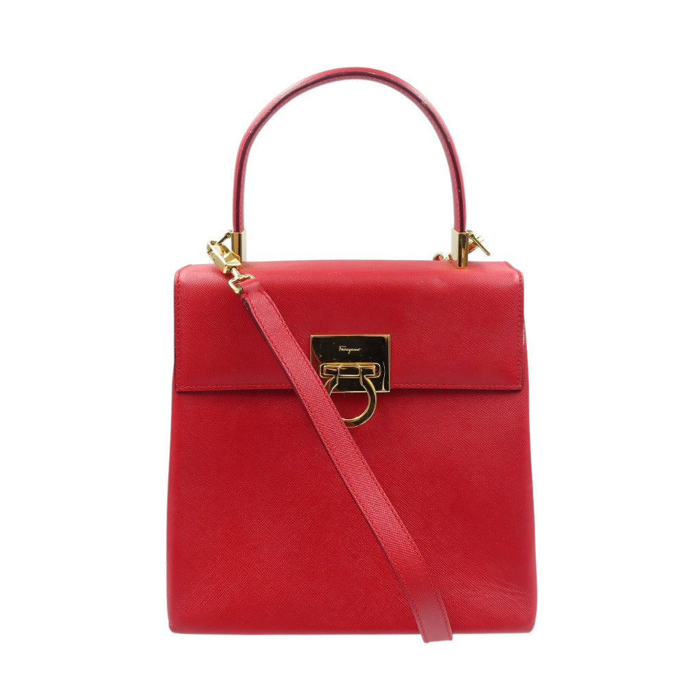 サルヴァトーレフェラガモ ガンチーニ AQ-21 0160 レザー ゴールド金具 レッド 2WAY ハンドバッグ ショルダーバッグ 1028【中古】Salvatore Ferragamo