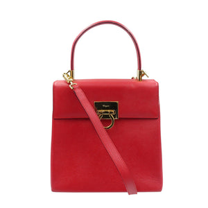 サルヴァトーレフェラガモ ガンチーニ AQ-21 0160 レザー ゴールド金具 レッド 2WAY ハンドバッグ ショルダーバッグ 1028【中古】Salvatore Ferragamo