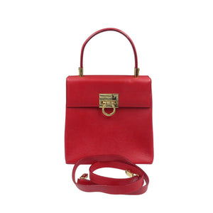 サルヴァトーレフェラガモ ガンチーニ AQ-21 0160 レザー ゴールド金具 レッド 2WAY ハンドバッグ ショルダーバッグ 1028【中古】Salvatore Ferragamo