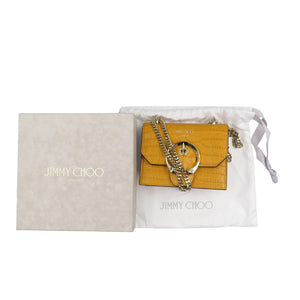 未使用 ジミーチュウ ミニパリス クロコ型押しレザー ゴールド金具 イエロー チェーン ショルダーバッグ 1060【中古】JIMMY CHOO