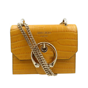未使用 ジミーチュウ ミニパリス クロコ型押しレザー ゴールド金具 イエロー チェーン ショルダーバッグ 1060【中古】JIMMY CHOO