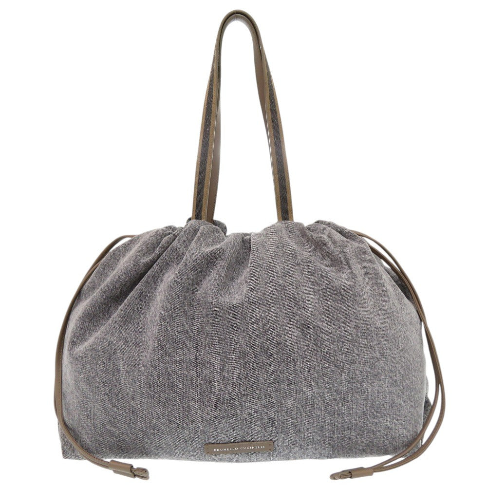 美品 ブルネロクチネリ プレシャスハンドルトート コットン レザー グレー トートバッグ 1069【中古】Brunello Cucinelli