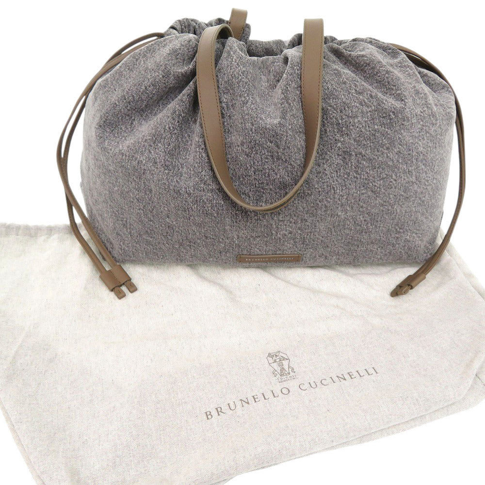 美品 ブルネロクチネリ プレシャスハンドルトート コットン レザー グレー トートバッグ 1069【中古】Brunello Cucinelli
