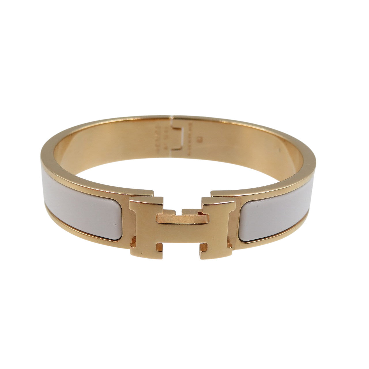 新品同様 エルメス クリックH メタルホワイト ピンクゴールドプレーテッド ブレスレット 1083【中古】HERMES