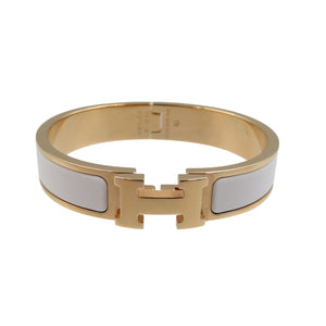 新品同様 エルメス クリックH メタルホワイト ピンクゴールドプレーテッド ブレスレット 1083【中古】HERMES